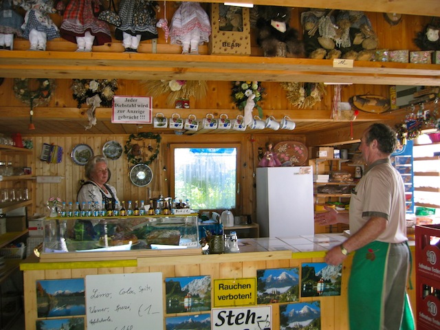 Lake Hintersee in Berchtesgaden Land, a drink stand on the hiking trail