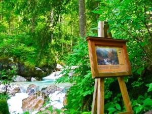 Painting on an easel near Lake Hintersee in Germany