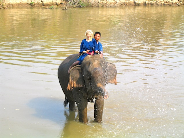 Carol Perehudoff elephant riding Thailand