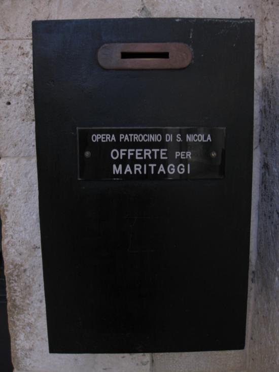 Photo tour of Puglia: Marriage Offering box in Basilica di San Nicola, Bari