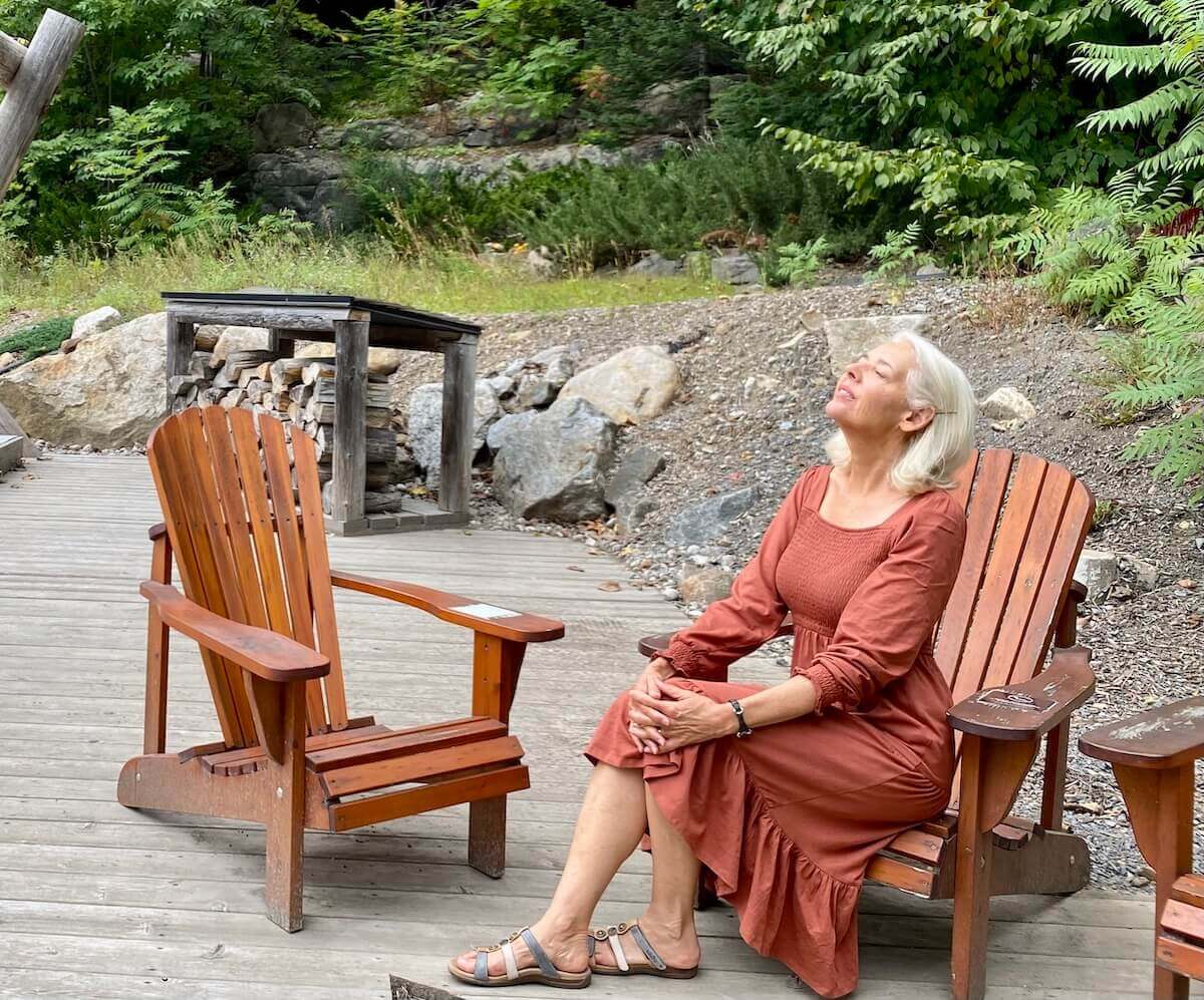 Carol Perehudoff relaxing at Spa Nordik Nature near Ottawa.