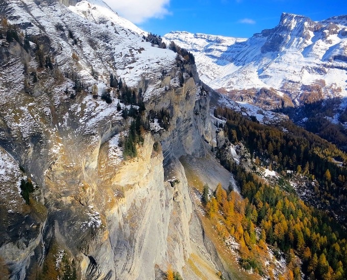 Dramatic view of Leukerbad Switzerland Gemmi Mountain