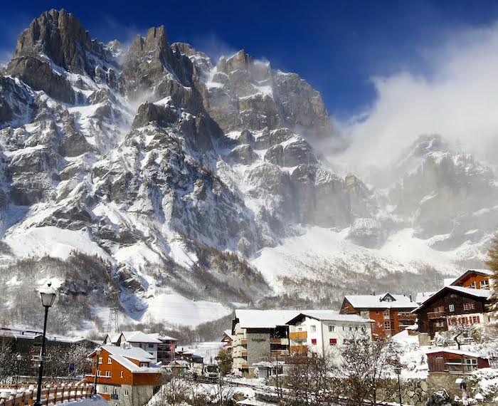 Leukerbad, an alpine Swiss town in winter
