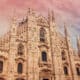 The Duomo Cathedral of Milan with pink sunset