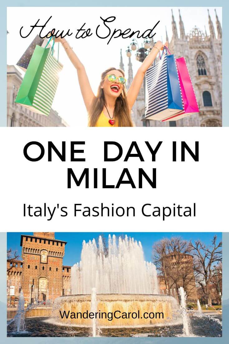 images of woman shopping and sforza castle
