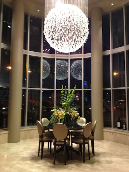 Hotel Le Crystal Montreal lobby chandelier