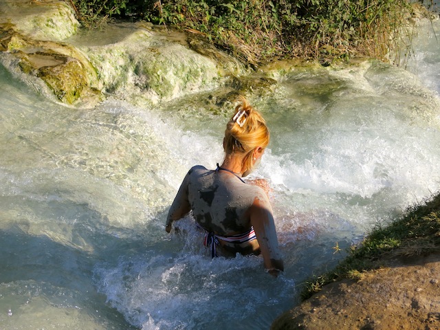 The natural hot springs waterfall at Terme di Saturnia in Italy