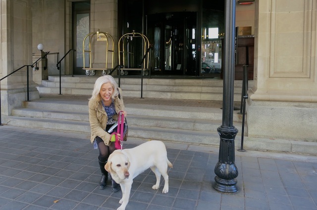Walking Smudge the dog in Edmonton at The Fairmont Hotel Macdonald