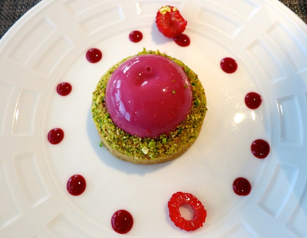 Raspberry and pistachio desert at La Table de Marlene.