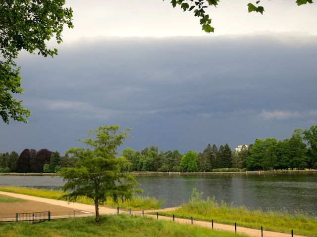 Lake and dark sky in the Auvergne region of France