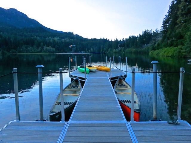 Nita Lake Lodge in Whistler Creekside review, dock in evening