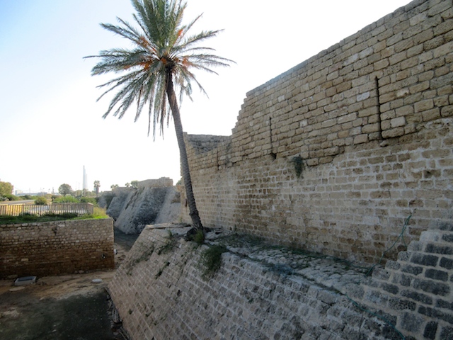 Crusader walls at the ancient seaport of Caesarea Maritima