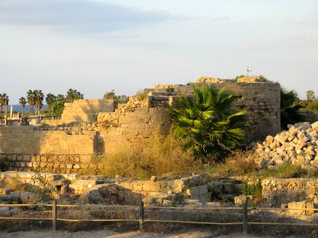 Ruins of Caesarea in Israel in golden light