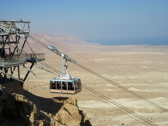 Cable car going up to Masada fortress in the Judaean Desert