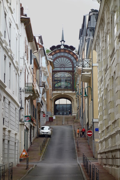 beautiful street in Evian les Bains, French spa town