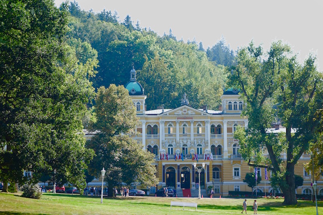 Front view of the spa hotel Nove Lazne in Marianske, a Bohemian spa town.