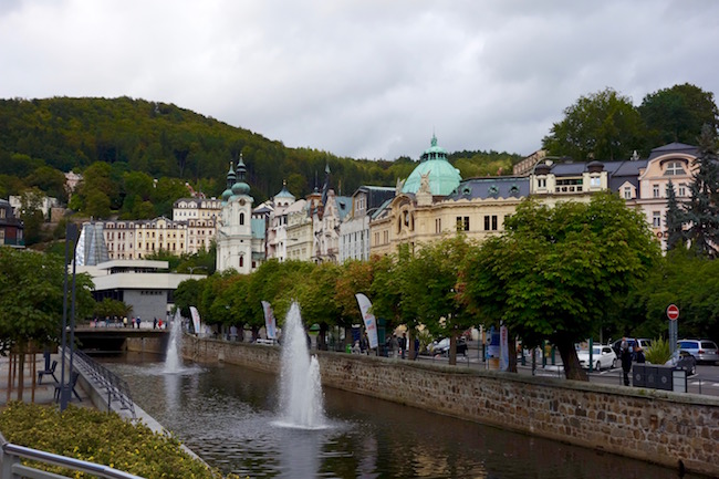 Tepla River with pastel buildings