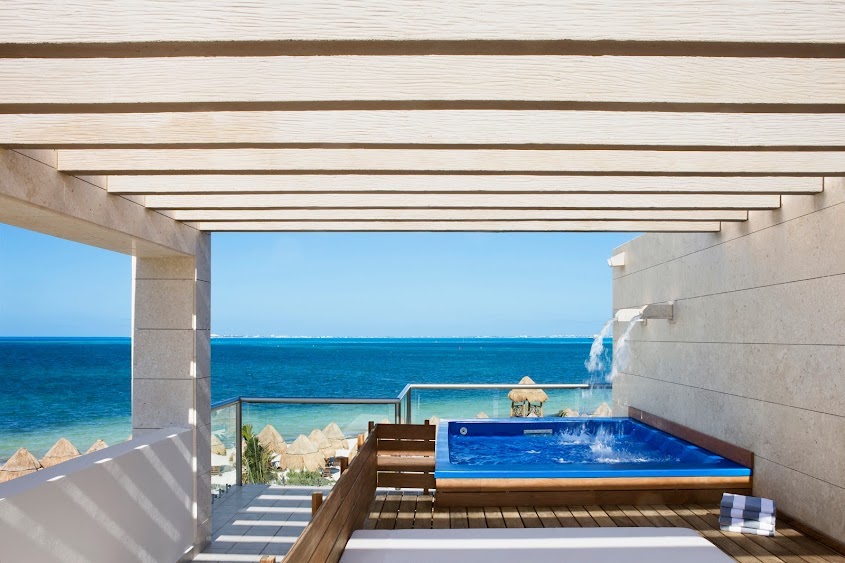 plunge pool overlooking the ocean at beloved playa mujeres, a couples only all inclusive resort mexico