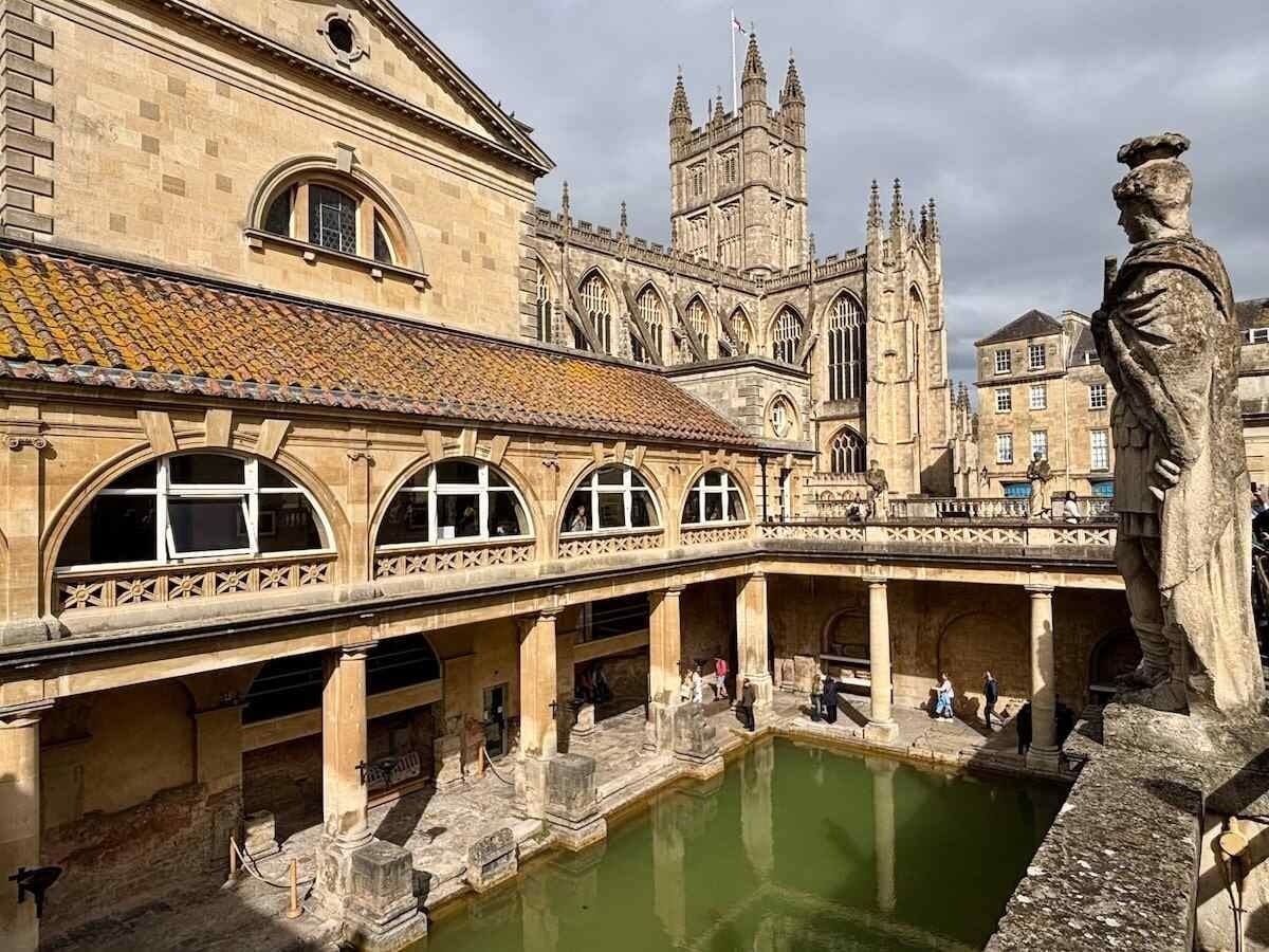 Roman Baths with Victorian statue.