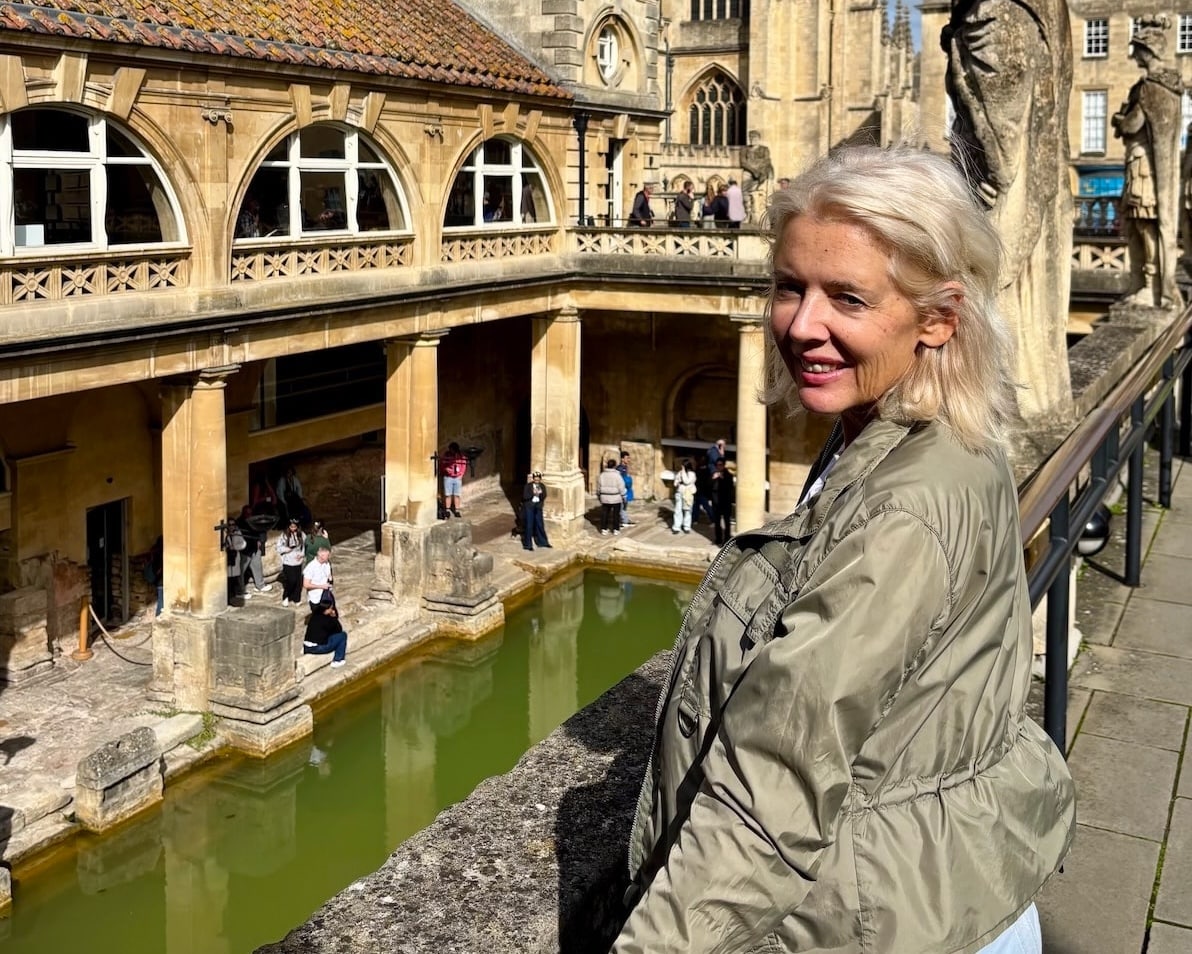 Wandering Carol at the Roman Baths in England.