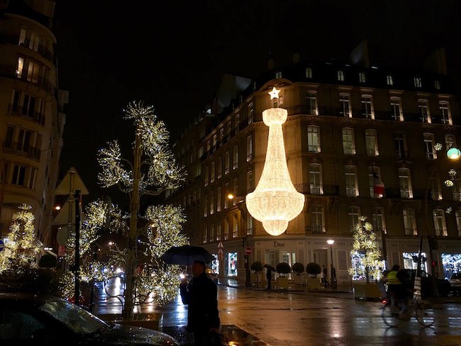 Christmas lights in romantic Paris at Dior