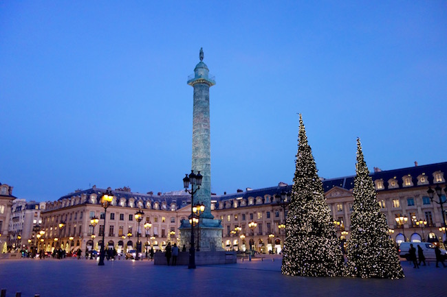 France, Paris, Place de Vendome, Ritz Hotel with Christmas