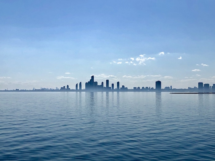 Blue view of Toronto from Lake Ontario