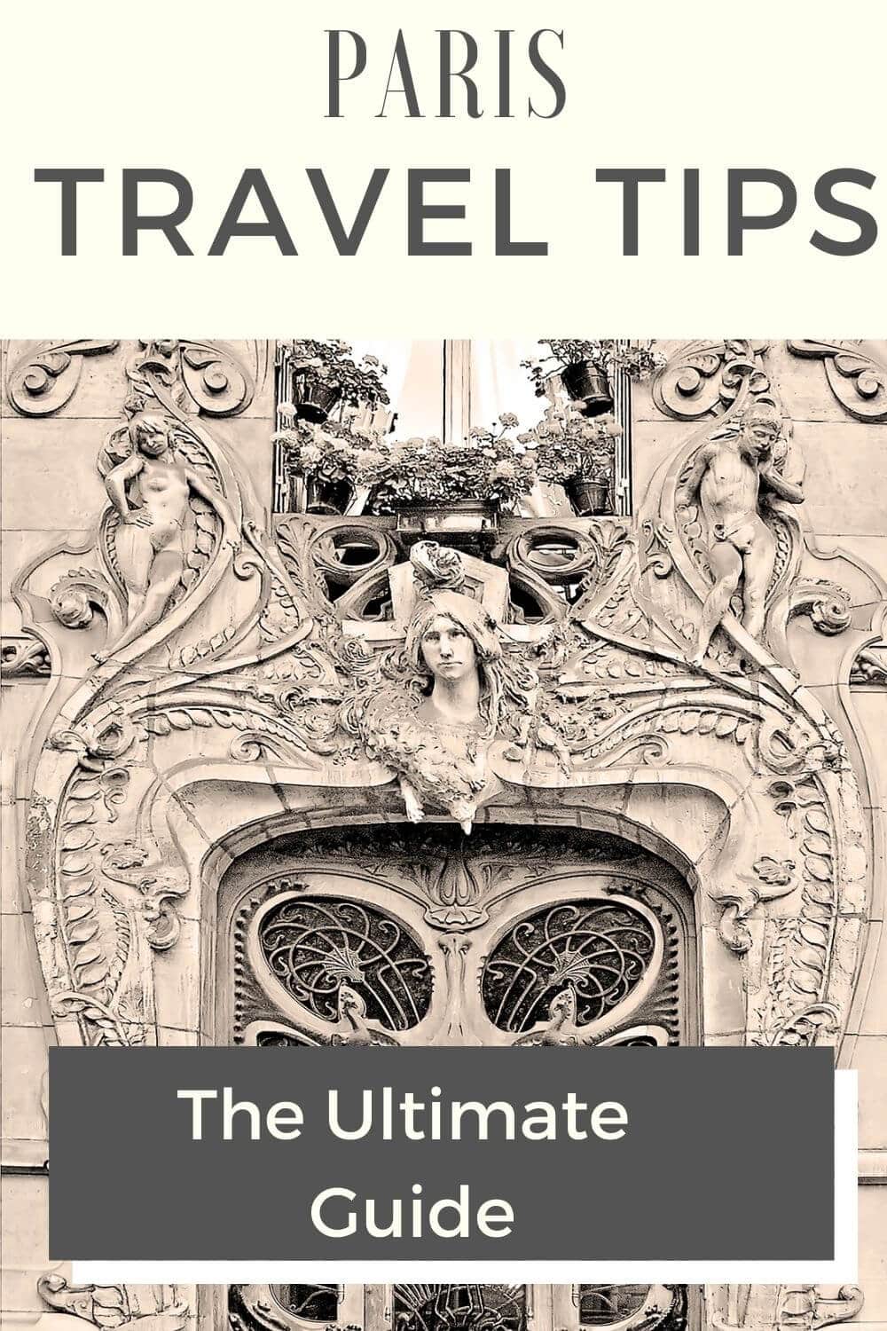 paris travel tips pinterest image with art nouveau building
