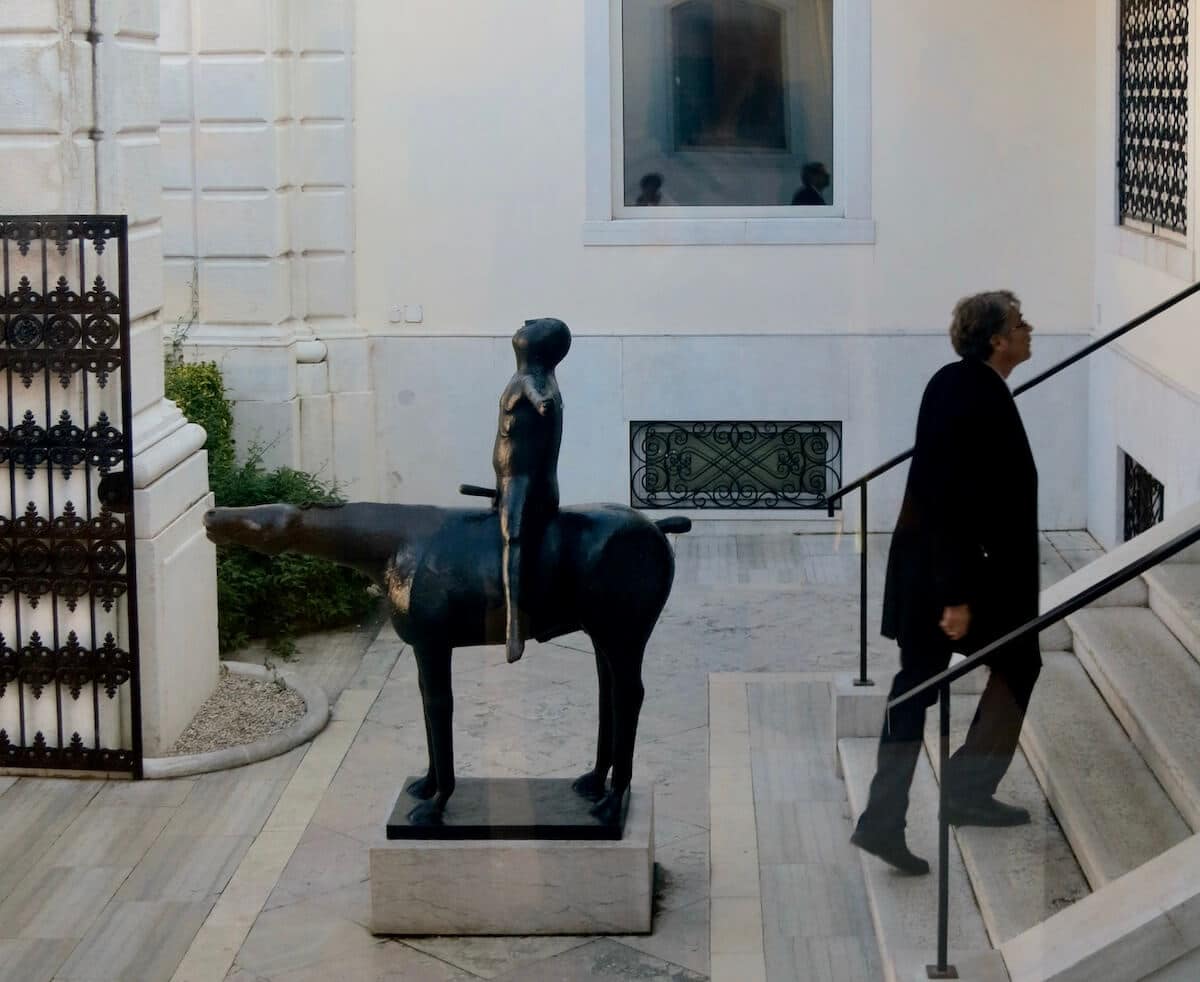 sculpture and man at the peggy guggenheim museum