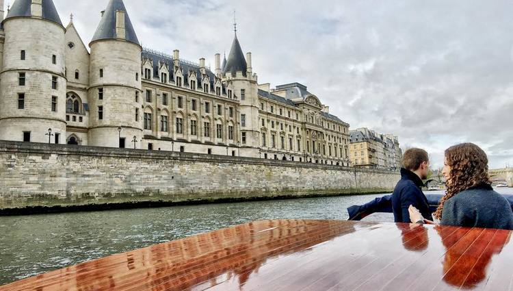 river tour of Paris on the Seine with two people in the boat