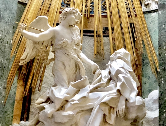 Bernini sculpture in Rome of Ecstasy of St Theresa in the church of Santa Maria della Vittoria