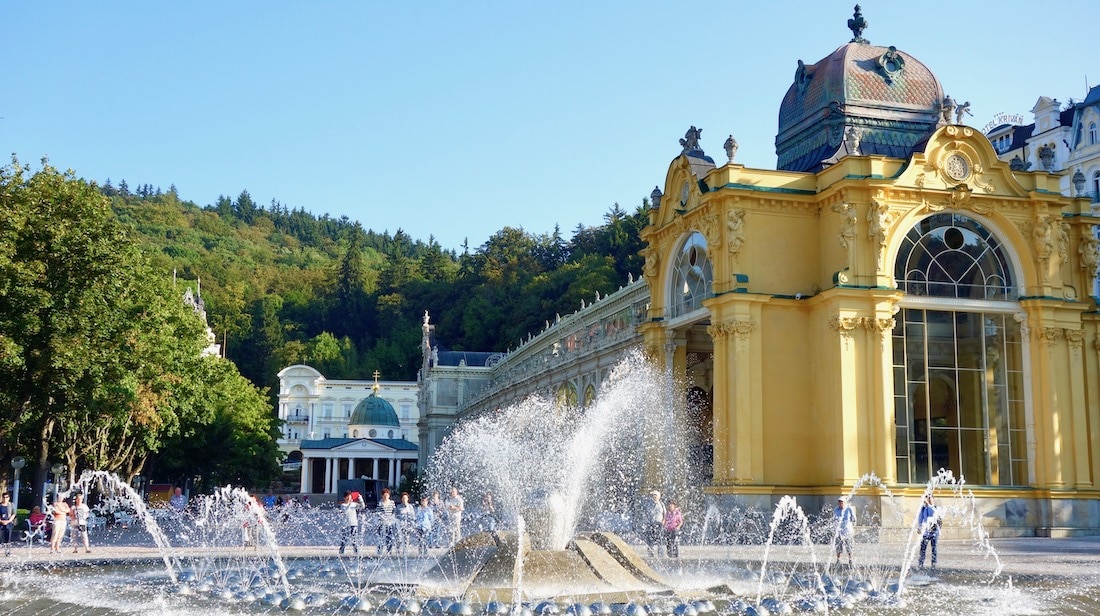 Czech spa towns, fountain and colonnade at Marianske Lazne