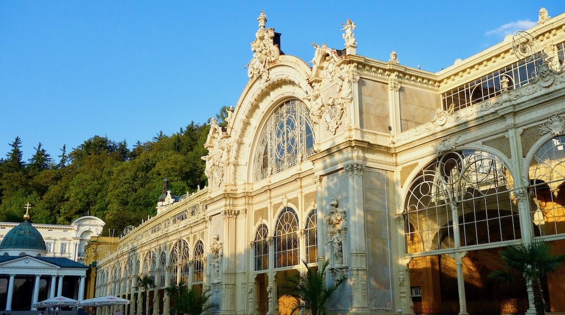 Marienbad colonnade with golden sunlight