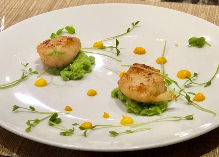 Scallop appetizer at Cabin restaurant at Hockley Valley Resor Ontario, Canada