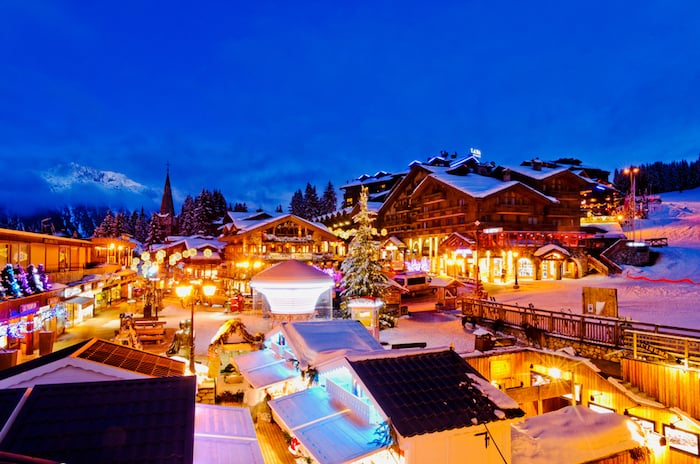 Courchevel ski resort in France in Winter at night