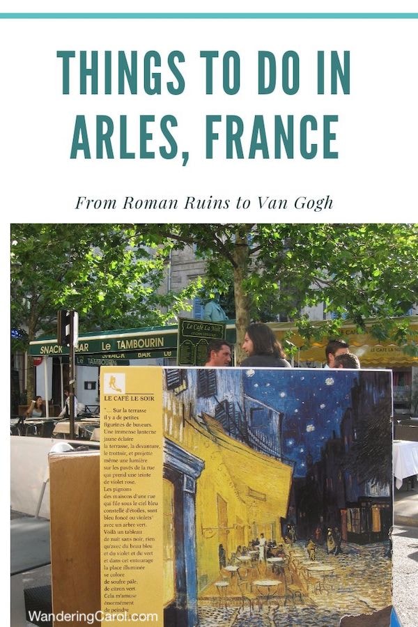 Pinterest image of Arles in the Place du Forum