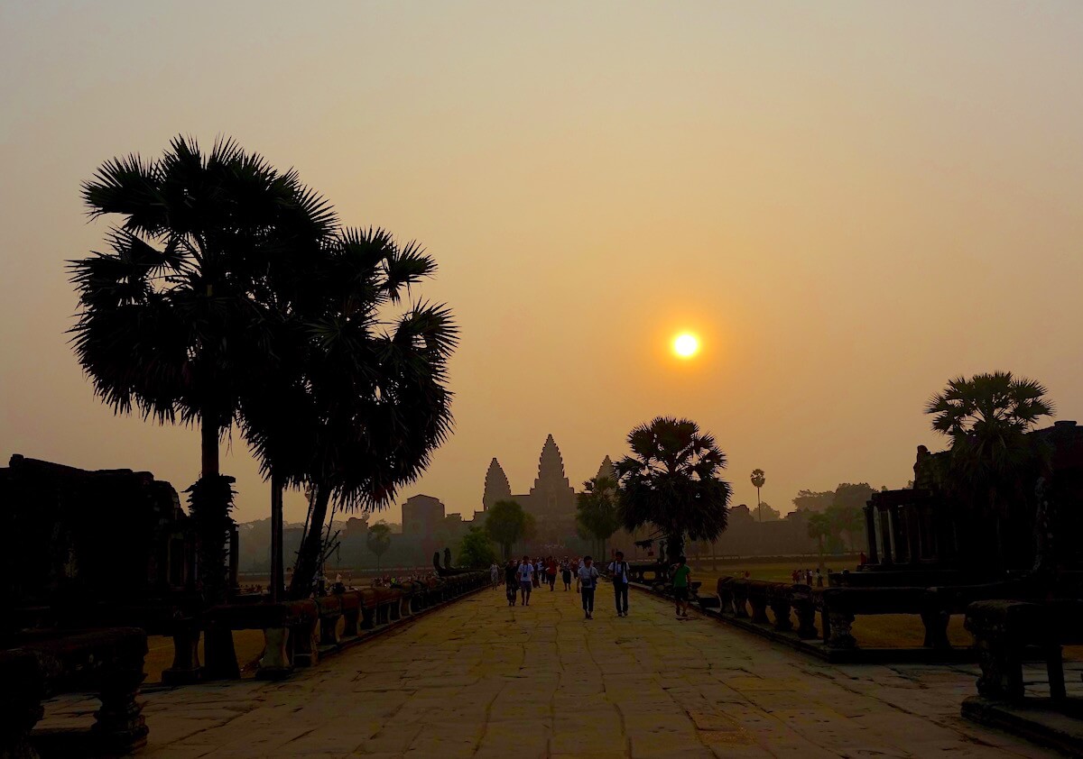 Sunrise Angkor Wat with trees in shadow
