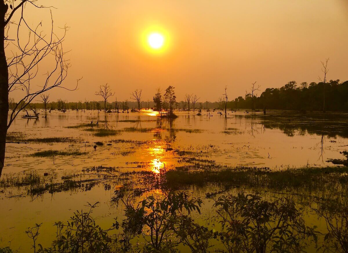 Angkor Wat sunset over water