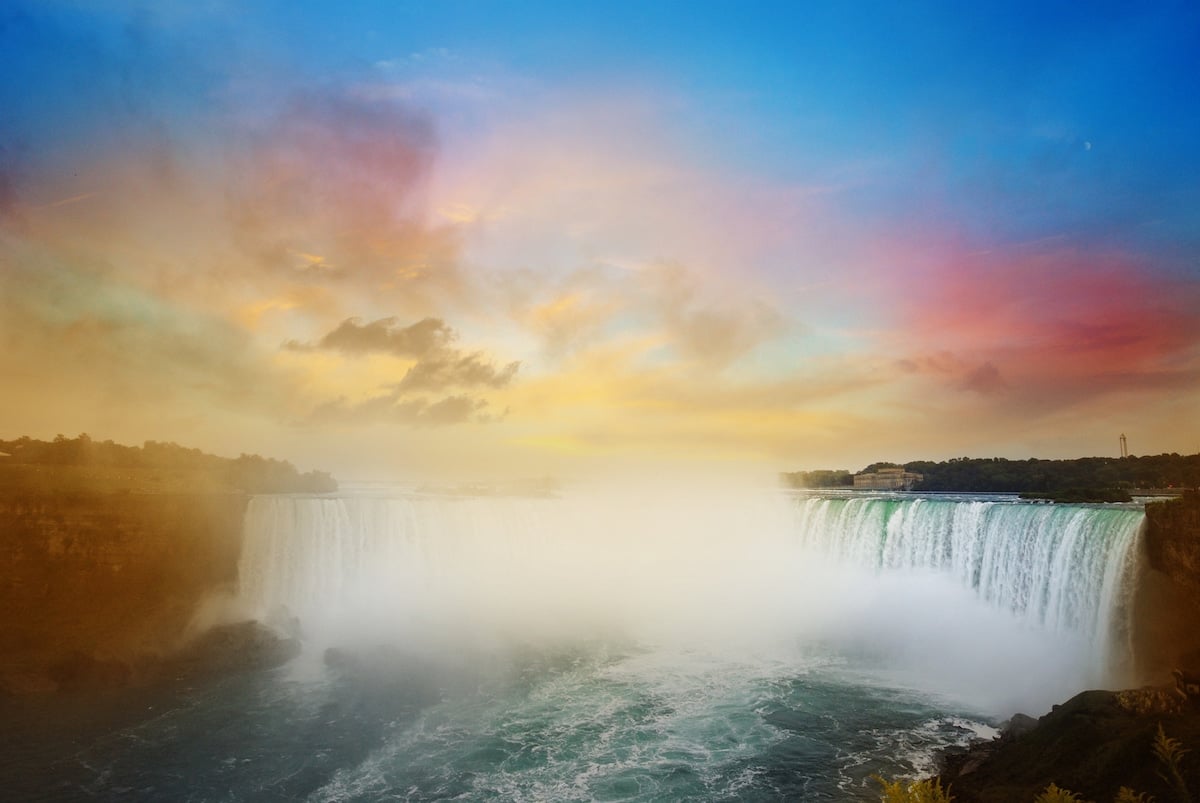 Romantic Niagara Falls with colourful sky