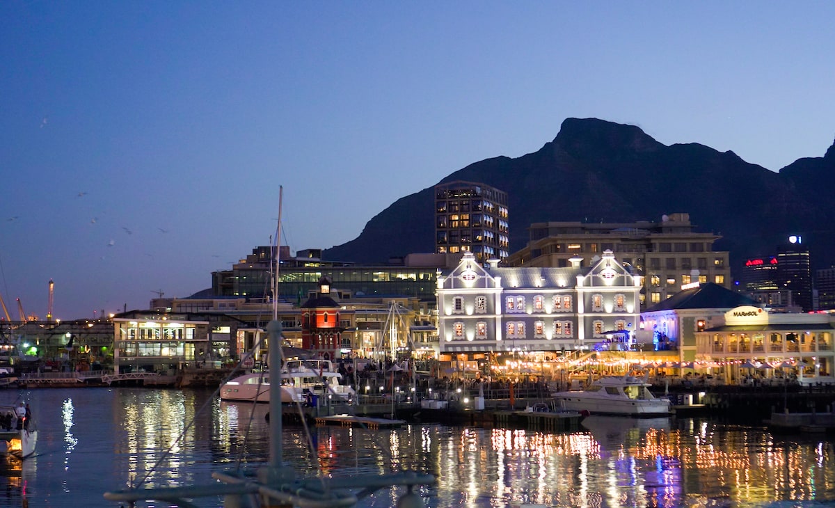 night scene of cape town on the victoria and alfred waterfront