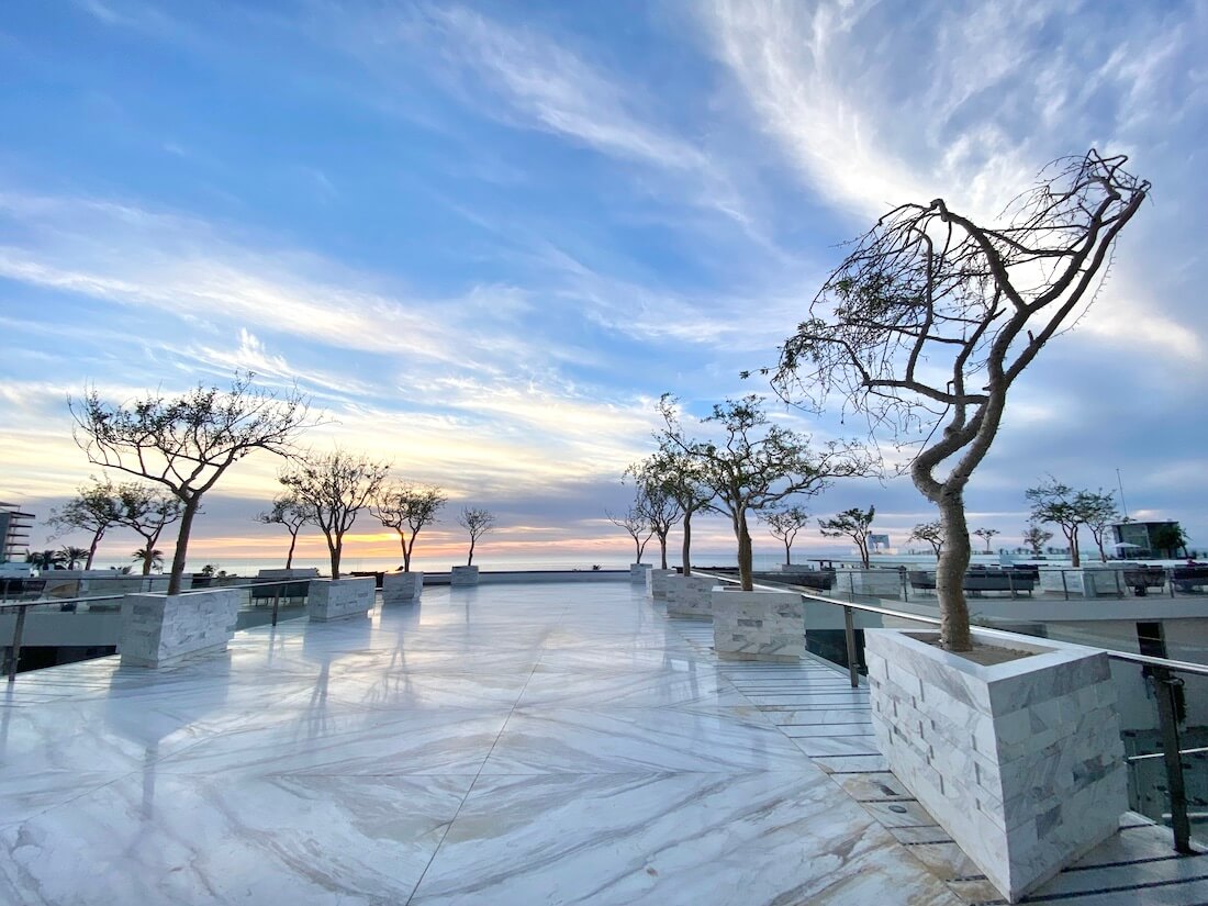 gorgeous marble terrace at sunset in los cabos