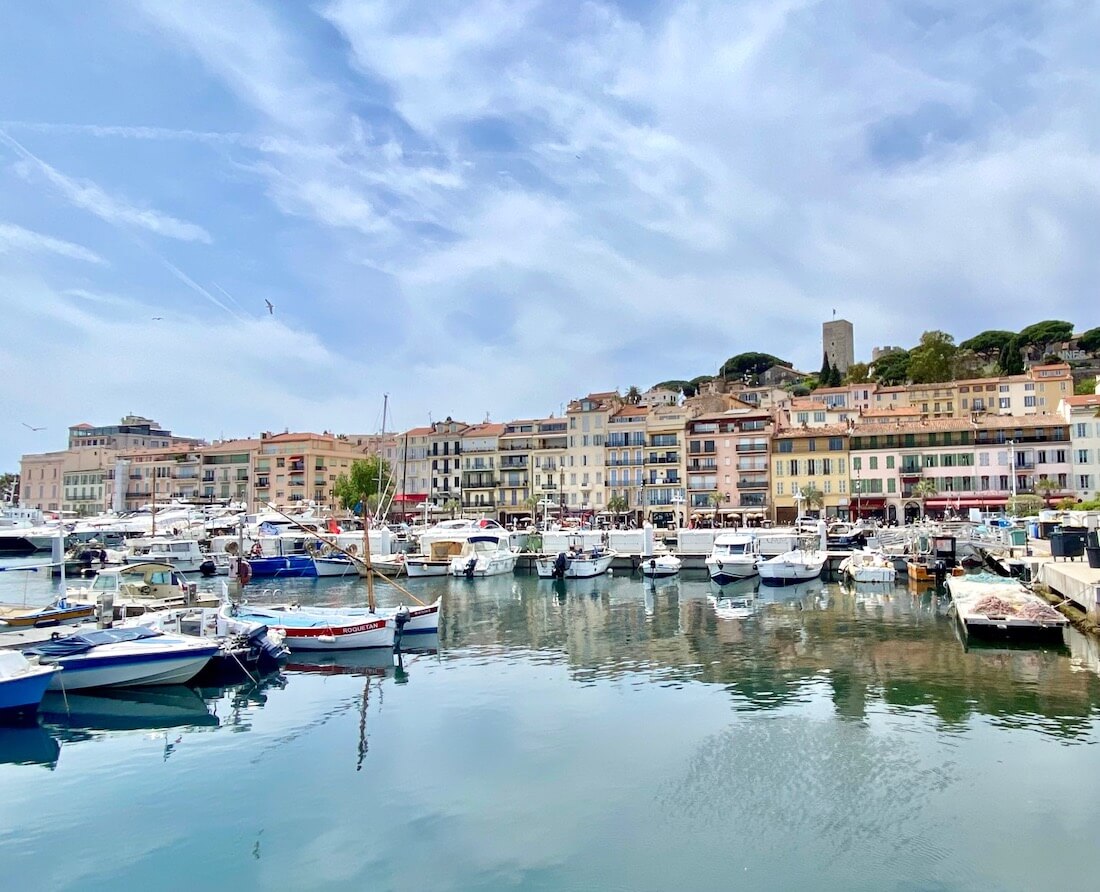 Cannes port with Suquet in the distance