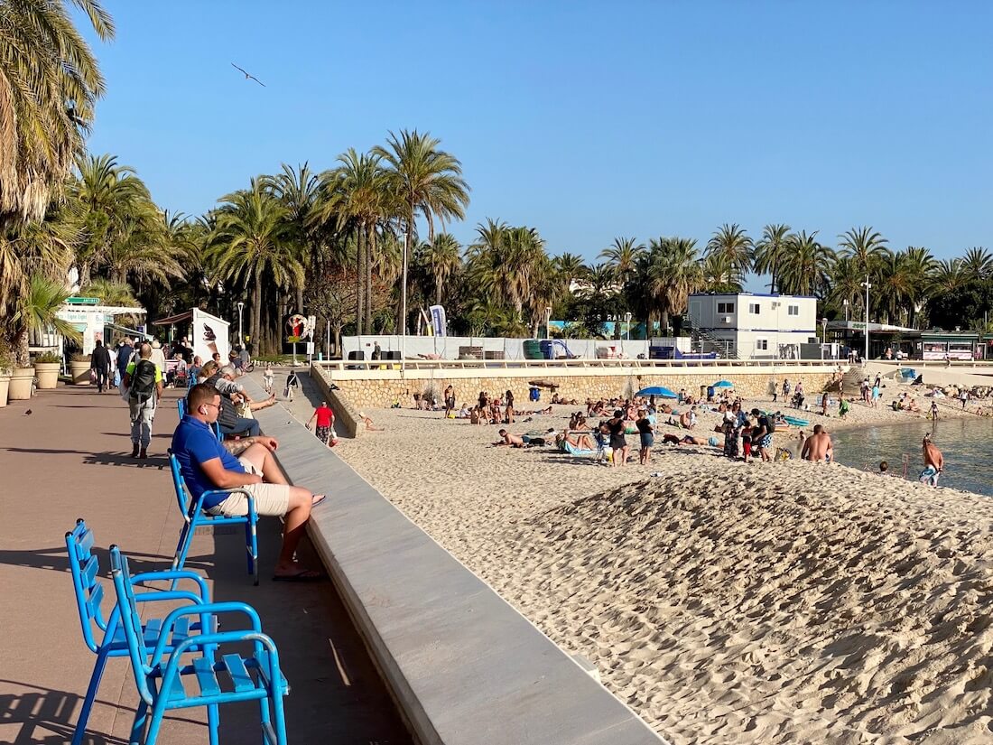 Beach and blue chairs on La Croisette
