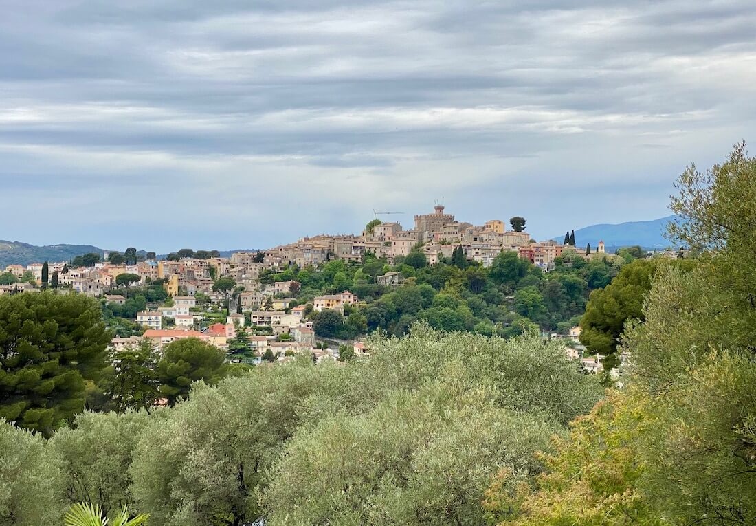 View of the hilltop town of St Paul de Vence from Cagnes sur Mer