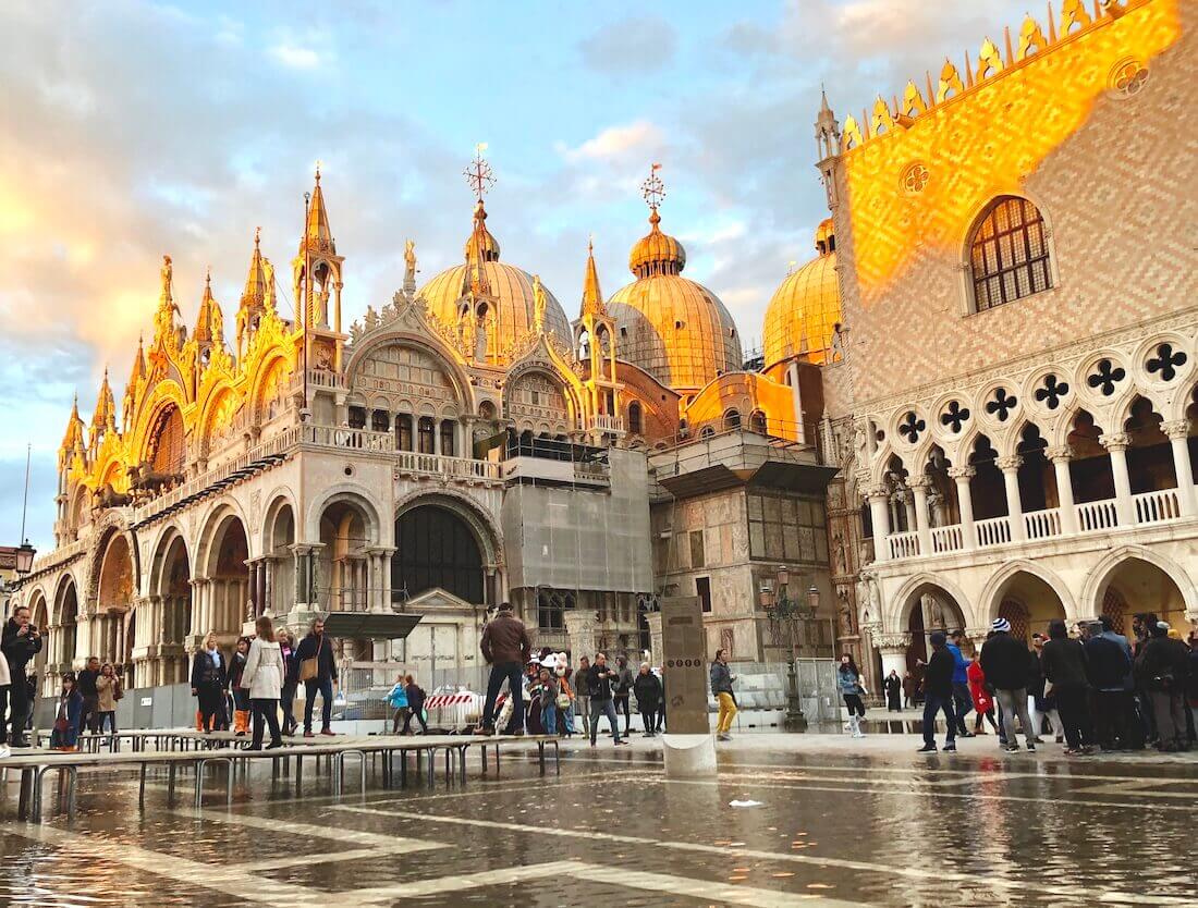 St Marks Square, Venice, in golden sunlight.