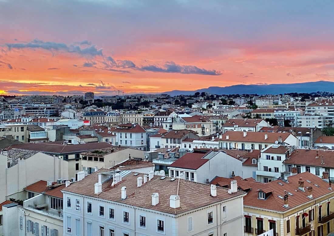 French Riviera City of Cannes with sunset
