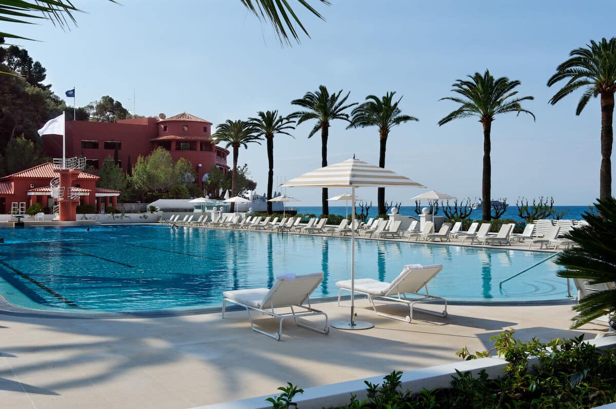 Olympic size swimming pool on the Monaco beach resort called the Monte-Carlo Beach
