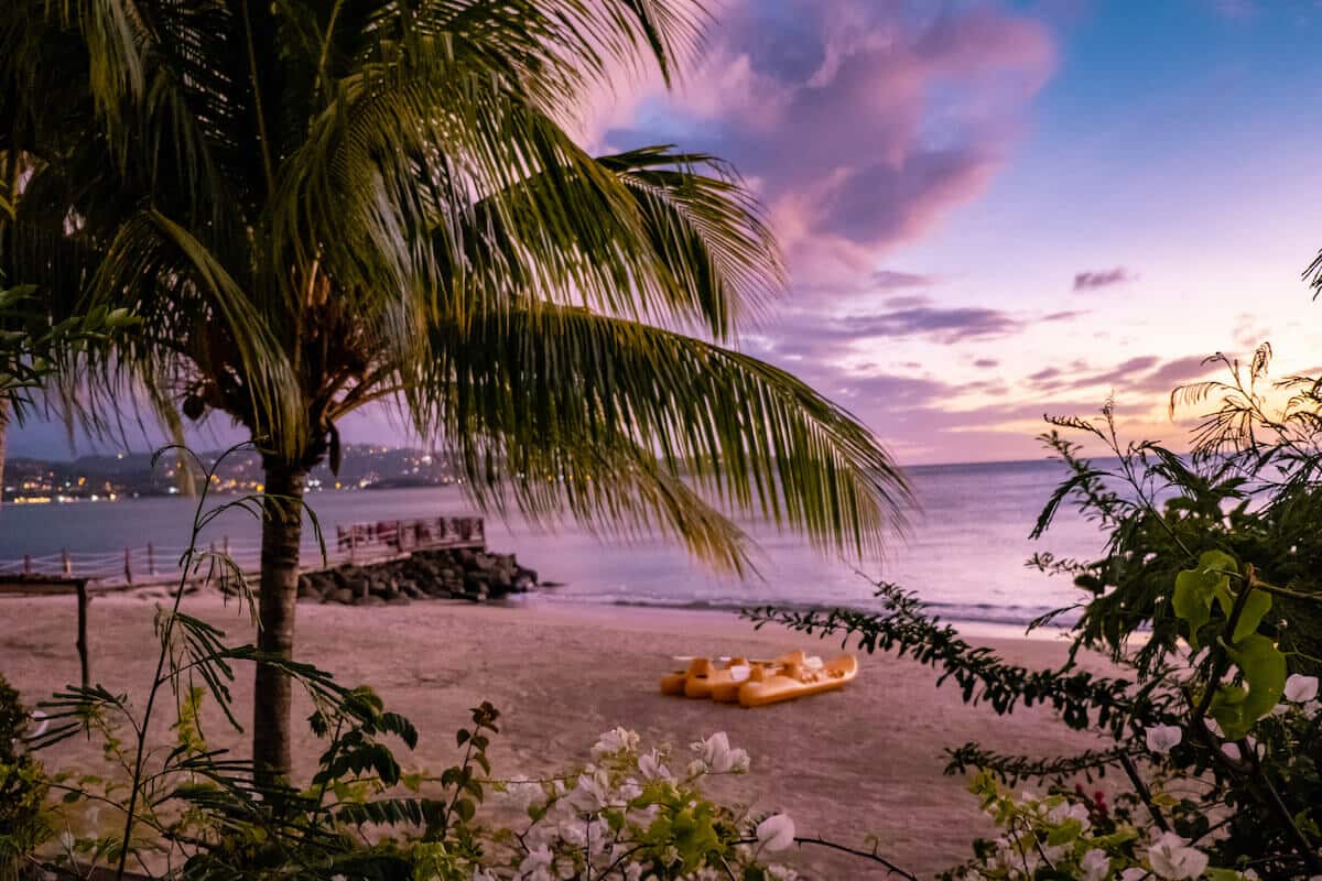 Lavender sunset of a beach in Saint Lucia