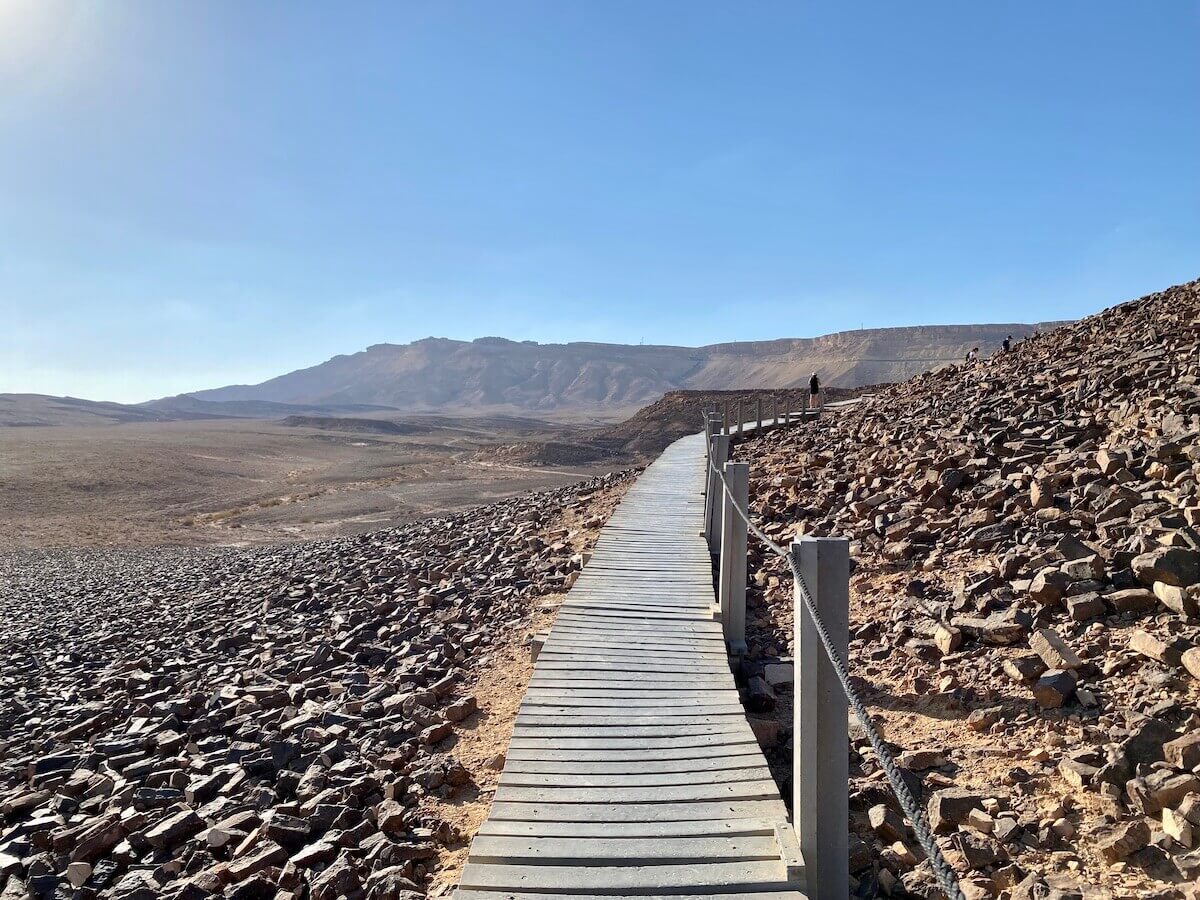 Boardwalk at Minsara hill in the desert of southern Israel