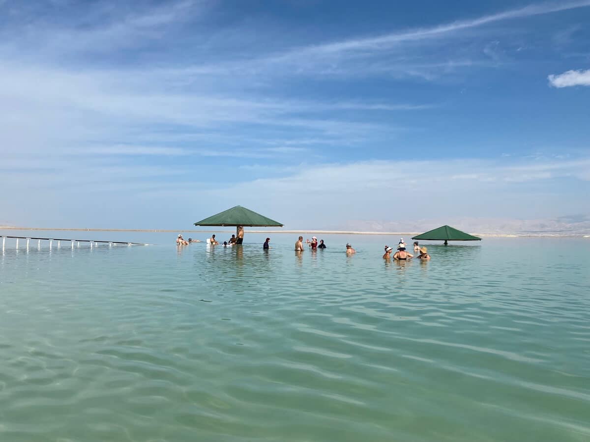 Bathers in the Dead Sea at Neve Zohar Israel